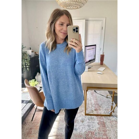 Aerie AEO Unreal Blue Crewneck Oversized Sweater size XL Pullover Slouchy - Picture 1 of 10